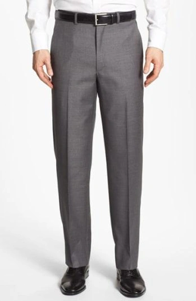 Shop Santorelli Luxury Flat Front Wool Trousers In Medium Grey