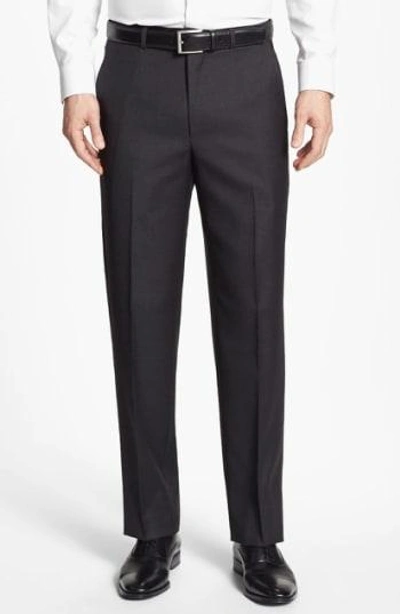 Shop Santorelli Luxury Flat Front Wool Trousers In Charcoal Grey