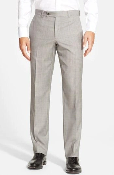 Shop Ted Baker Jefferson Flat Front Wool Trousers In Light Grey