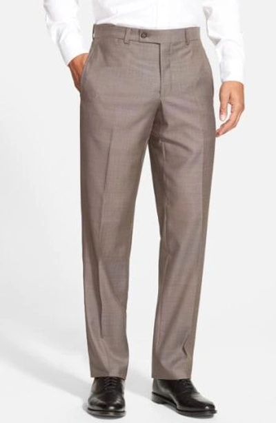 Shop Ted Baker Jefferson Flat Front Wool Trousers In Taupe