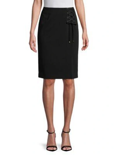 Shop Calvin Klein Lace-up Pencil Skirt In Black