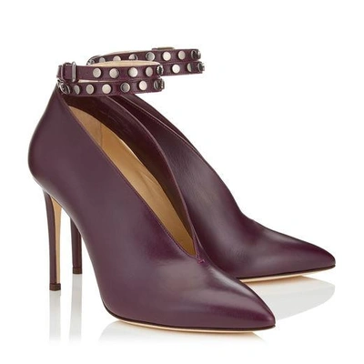 Shop Jimmy Choo Lark 100 Grape Shiny Calf Leather Booties