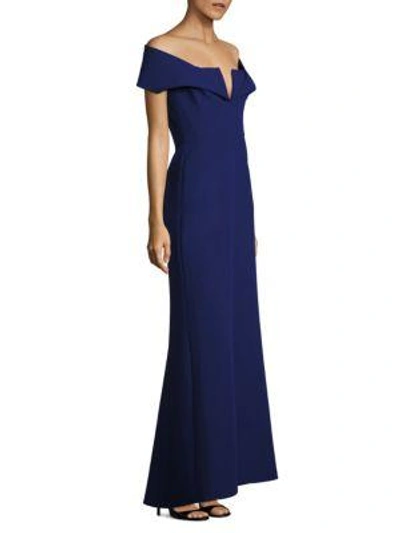 Shop Bcbgmaxazria Amelia Off-the-shoulder Gown In Orient Blue