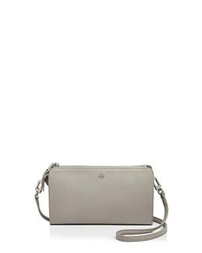 Shop Tory Burch Robinson Pebbled Leather Wallet Crossbody In Concrete/gold