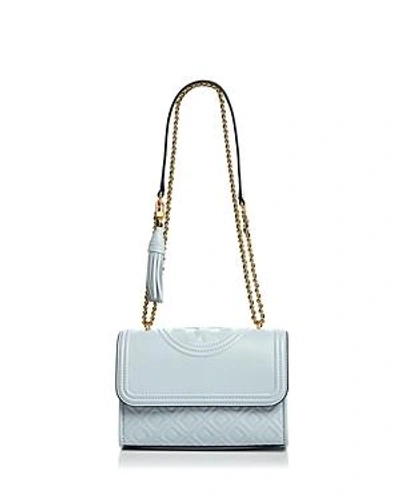 Shop Tory Burch Fleming Convertible Small Leather Shoulder Bag In Seltzer Light Blue/gold