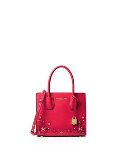Michael Michael Kors Mercer Floral Embellished Leather Crossbody Bag In  Deep Pink/gold | ModeSens