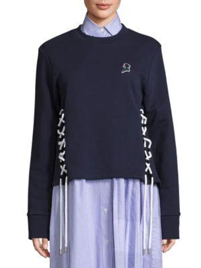 Shop Public School Leighton Cotton French Terry Lace-up Sweatshirt In Navy