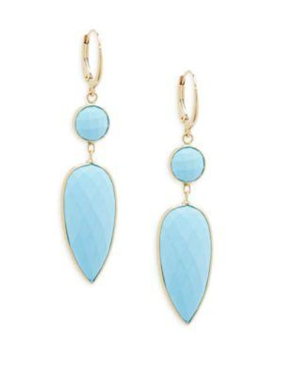 Shop Saks Fifth Avenue 14k Gold Blue Chalcedony Double-drop Earrings