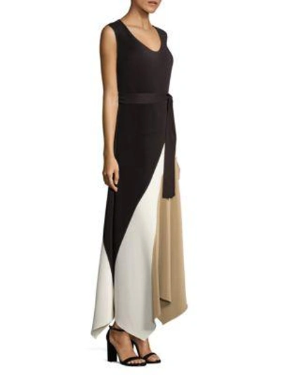 Shop Lafayette 148 Celia Pleated Asymmetric Dress In Black Multi