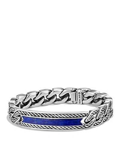 Shop David Yurman Maritime Curb Link Id Bracelet With Lapis Lazuli In Blue/silver