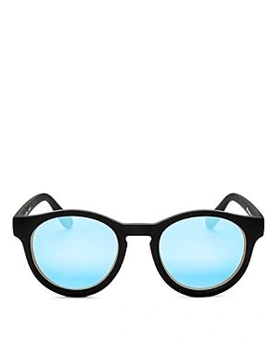 Shop Le Specs Hey Macarena Polarized Round Sunglasses, 47mm In Black/ice Blue Mirror Polarized