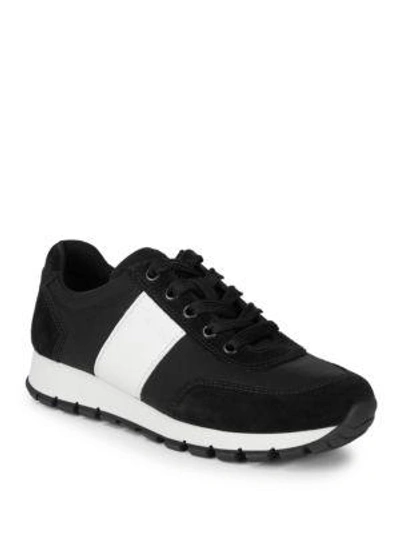 Shop Prada Stripe Sneaker In Black White