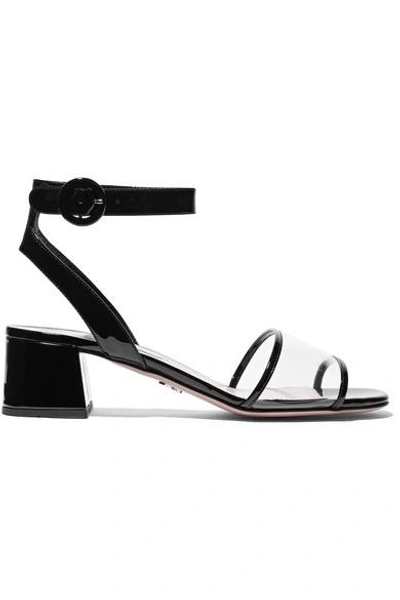 Shop Prada 45 Patent-leather And Pvc Sandals In Black