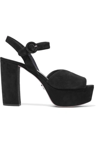 Shop Prada 105 Suede Platform Sandals In Black