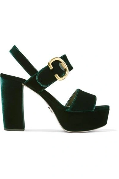 Shop Prada 105 Velvet Platform Sandals In Emerald
