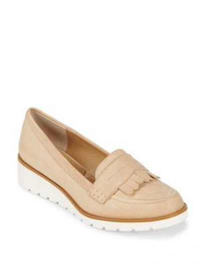 Shop Adrienne Vittadini Fringed Leather Flats In Terracota