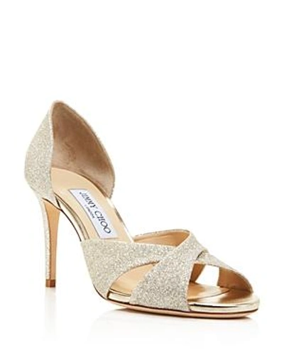 Shop Jimmy Choo Women's Lara 85 Glitter D'orsay High-heel Sandals In Platinum Ice