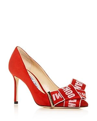 Shop Jimmy Choo Women's Tegan 85 Suede High-heel Pointed Toe Pumps In Red/rosewater