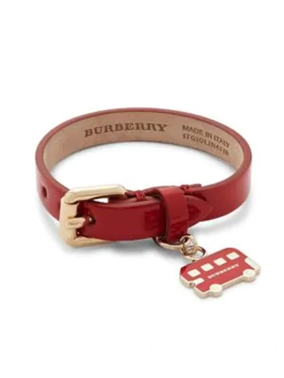 Shop Burberry Leather Buckle Bracelet In Red