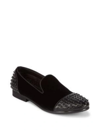 Shop Steve Madden Dashh Studded Velvet Slip-on Loafers In Black