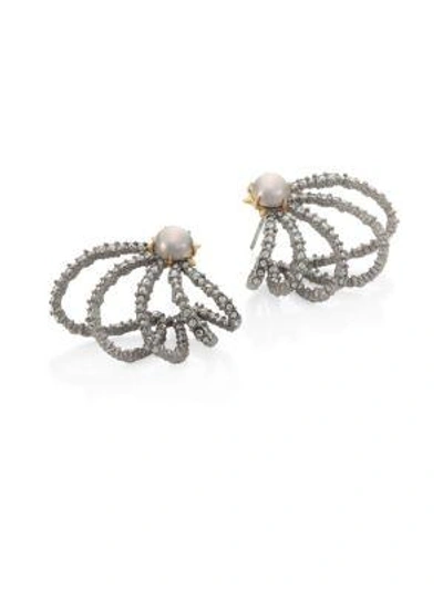 Shop Alexis Bittar Crystal & Faux-pearl Orbiting Stud Earrings In Silver