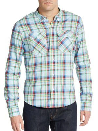 Shop Prps Liam Multicolored Plaid Cotton Sportshirt In Blue Multi