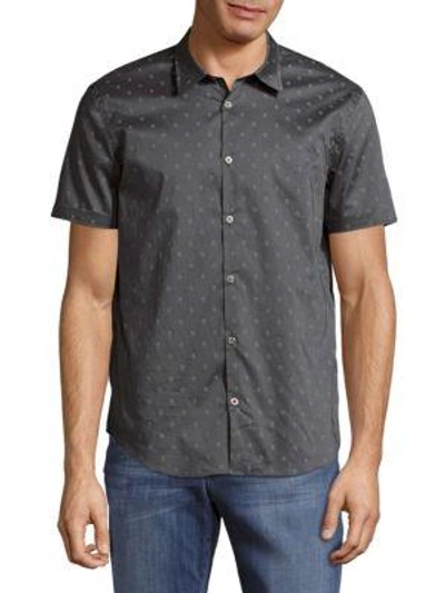 Shop John Varvatos Printed Casual Button-down Cotton Shirt In Carbon Grey