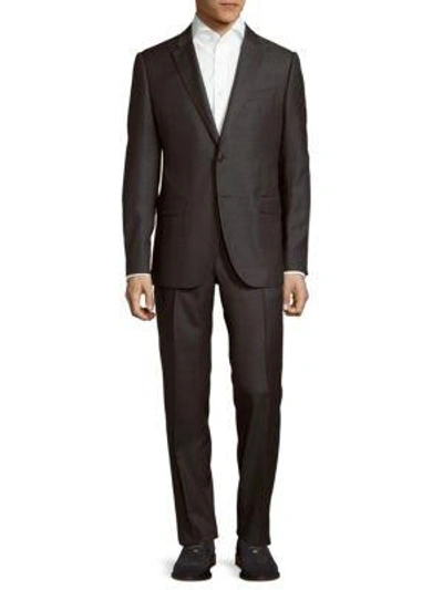 Shop Armani Collezioni Wool Windowpane Suit In Slate Grey