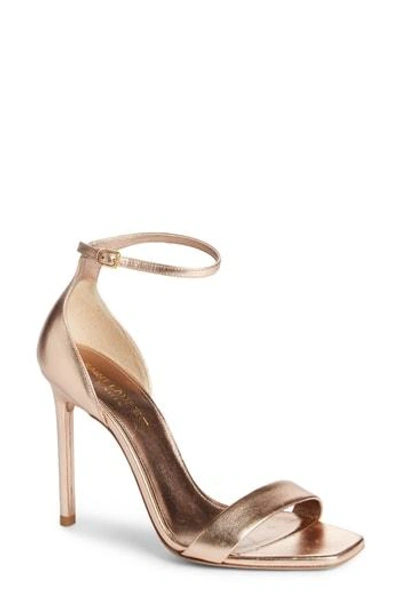 Shop Saint Laurent Amber Ankle Strap Sandal In Metallic Blush