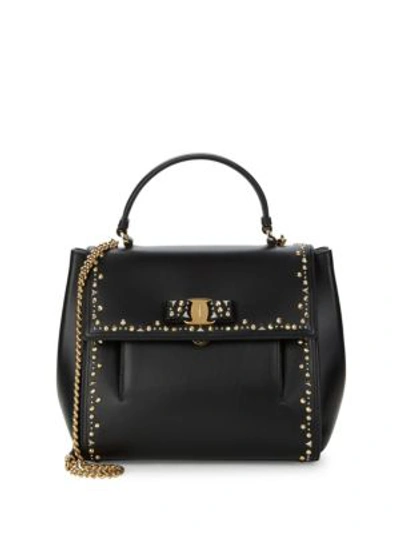 Shop Ferragamo Studded Leather Top Handle Bag In Black