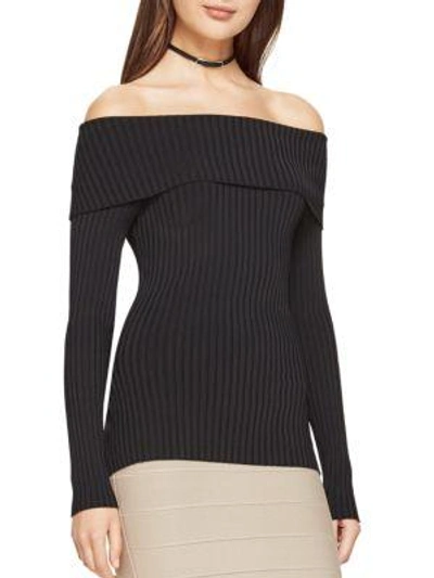 Shop Bcbgmaxazria Risa Long- Sleeve Ribbed Sweater In Black