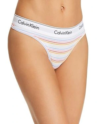 Shop Calvin Klein Modern Cotton Pride Thong In Multi/white