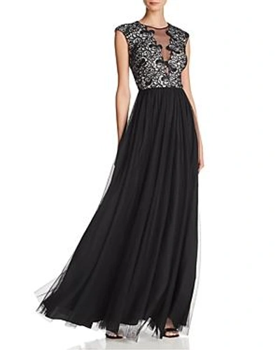Shop Aidan Mattox Lace-bodice Gown In Black/ivory