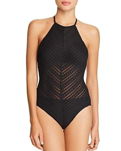 Shop Robin Piccone Carly High Neck One Piece Swimsuit In Black