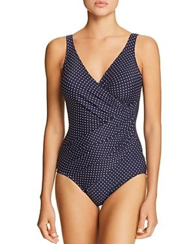 Shop Miraclesuit Pin Point Oceanus One Piece Swimsuit In Midnight Blue