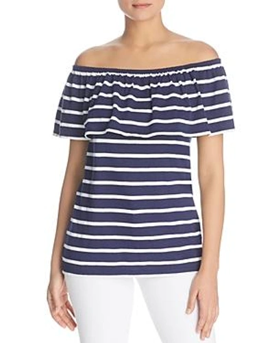 Shop Beachlunchlounge Striped Off-the-shoulder Top In Navy