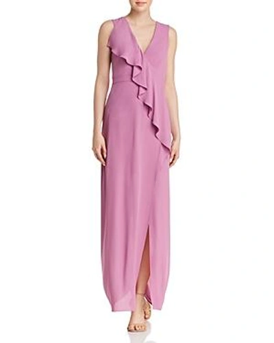 Shop Bcbgmaxazria Ruffled Georgette Gown In Violetta