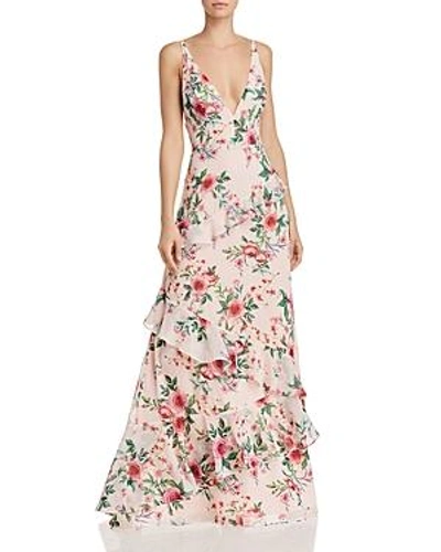 Shop Fame And Partners Delany Floral-print Ruffled Gown In Pink Floral