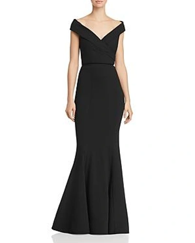 Shop Bariano Jewel 2-piece Off-the-shoulder Crepe Gown In Black