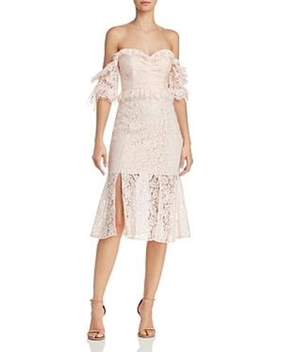 Shop La Maison Talulah Off-the-shoulder Ruffled Lace Midi Dress In Blush