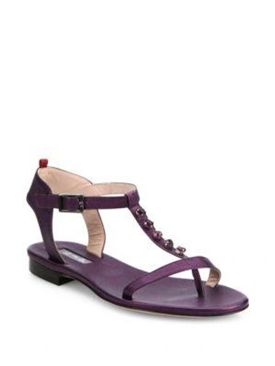 Shop Sjp By Sarah Jessica Parker Veronika Jeweled T-strap Leather Sandals In Purple