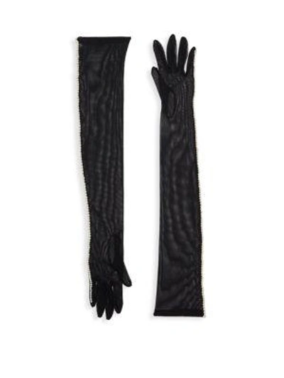 Shop Dries Van Noten Faux Pearl-embellished Long Gloves In Black
