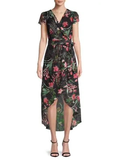 Shop Julia Jordan Floral Hi-lo Wrap Dress In Black Multi