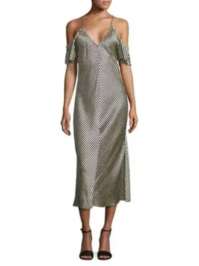 Shop Alexander Wang T Cold-shoulder Striped Silk Midi Dress In Grey