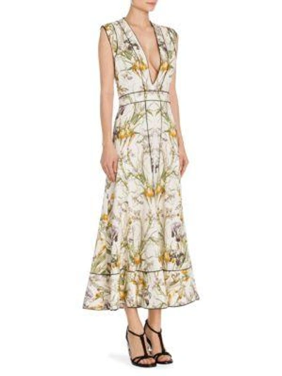 Shop Alexander Mcqueen Iris-print Silk Midi Dress In Ivory Mix