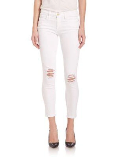 Shop Frame Le Skinny De Jeanne Distressed Cropped Jeans In Lilac Blanc