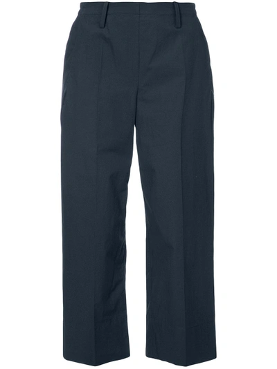 Shop Lemaire Boxy Cropped Trousers - Blue