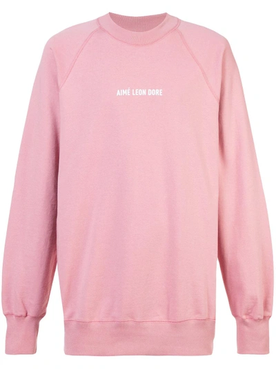 Shop Aimé Leon Dore Logo Print Sweatshirt - Pink