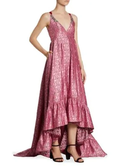 Shop Erdem Janet Floral-print Satin Tie-back Gown In Pink
