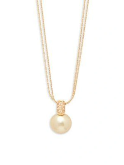 Shop Majorica Faux Pearl, Crystal And Sterling Silver Double-strand Pendant Necklace In Champagne